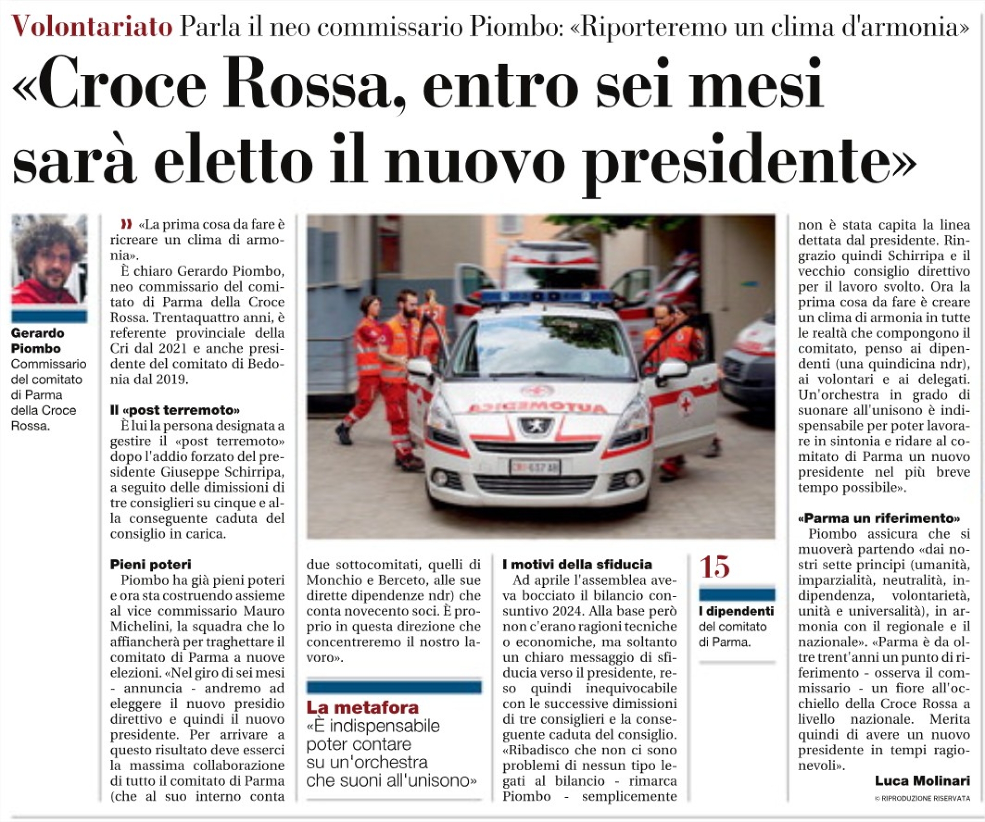 Gerardo Piombo: entro sei mesi il nuovo Presidente