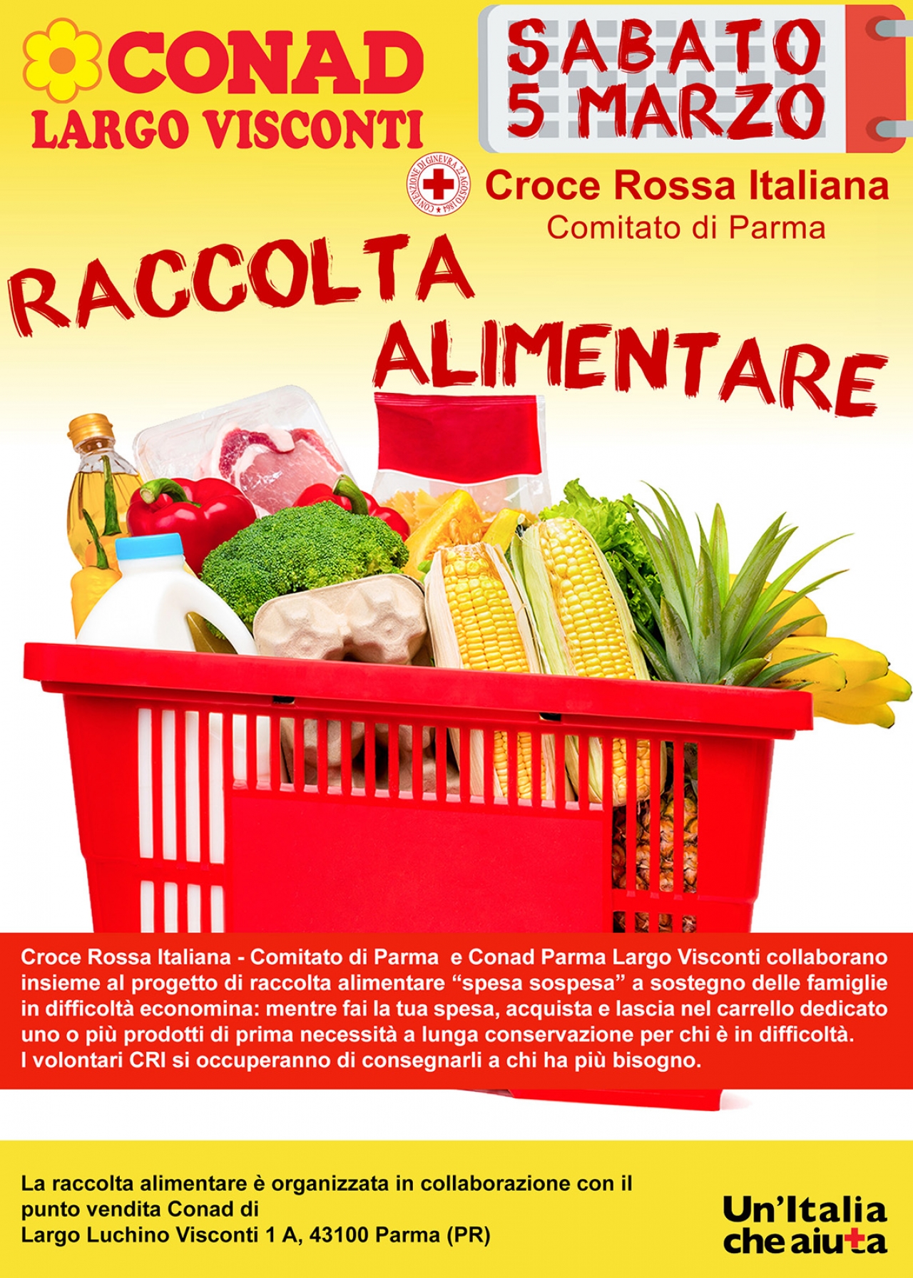 Sabato 5 marzo importante raccolta alimentare promossa da Conad Largo Visconti in collaborazione con Croce Rossa Parma
